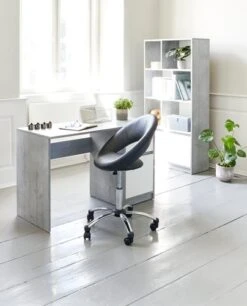 Bibliothèque BILLUND 1 Tiroir Blanc/coloris Béton -Meubles Reduction Magasin 100498