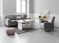 Meuble TV MARKSKEL Blanc/chêne -Meubles Reduction Magasin 115314