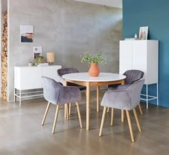 Table MARSTRAND Ø110/110x200 Blanc/naturel -Meubles Reduction Magasin 128732