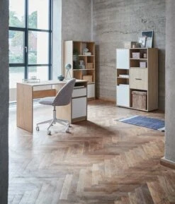 Bibliothèque BILLUND Blanc/chêne -Meubles Reduction Magasin 128837 1