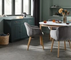 Table MARSTRAND Ø110/110x200 Blanc/naturel -Meubles Reduction Magasin 131881