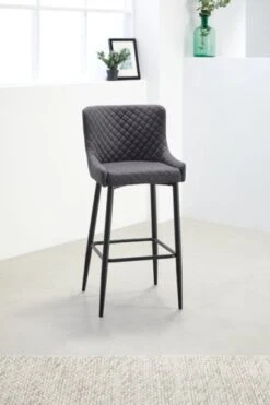 Chaise De Bar PEBRINGE Avec Dossier Tissu Gris/noir -Meubles Reduction Magasin 132678