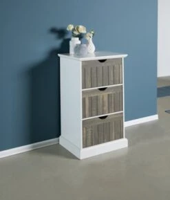 Commode ORLANDO 3 Tiroirs Blanc/gris -Meubles Reduction Magasin 137781