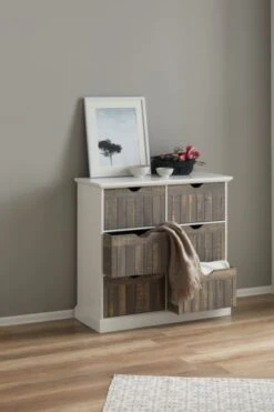 Commode OLDEKROG 6 Tiroirs Blanc/gris -Meubles Reduction Magasin 137791