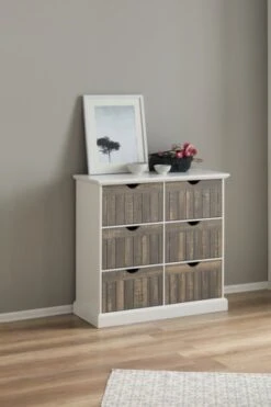 Commode OLDEKROG 6 Tiroirs Blanc/gris -Meubles Reduction Magasin 137794