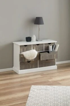 Commode OLDEKROG 7 Tiroirs Blanc/gris -Meubles Reduction Magasin 137800