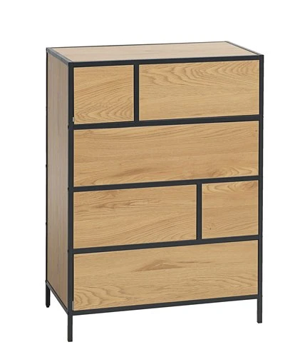 Commode 6 Tiroirs TRAPPEDAL Chêne/noir