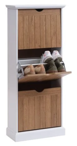 Meuble à Chaussures OLDEKROG 3 Compartiments Blanc/chêne -Meubles Reduction Magasin 162042