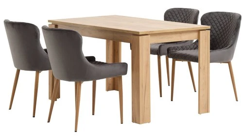 LINTRUP L140 Table Chêne + 4 PEBRINGE Chaises Velours Gris 3 LINTRUP L140 Table Chêne + 4 PEBRINGE Chaises Velours Gris