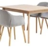 KALBY L130/220 Table Chêne + 4 ADSLEV Chaises Velours Gris