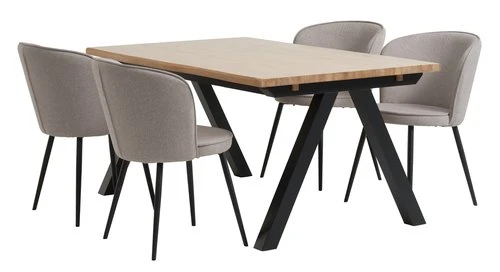 SANDBY L160 Table Chêne Naturel + 4 RISSKOV Chaises Gris C. 3 SANDBY L160 Table Chêne Naturel + 4 RISSKOV Chaises Gris C.