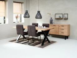 Royal Oak Buffet SANDBY 2 Portes + 3 Tiroirs Chêne Naturel/noir -Meubles Reduction Magasin 165167