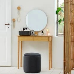 Pouf GISLEV Ø36 A/rangement Tissu Asphalte -Meubles Reduction Magasin 166694