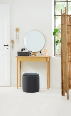 Pouf GISLEV Ø36 A/rangement Tissu Asphalte -Meubles Reduction Magasin 178907