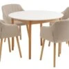 MARSTRAND Ø110 Table Blanc + 4 ADSLEV Chaises Beige -Meubles Reduction Magasin 186498