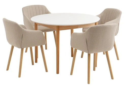 MARSTRAND Ø110 Table Blanc + 4 ADSLEV Chaises Beige 3 MARSTRAND Ø110 Table Blanc + 4 ADSLEV Chaises Beige