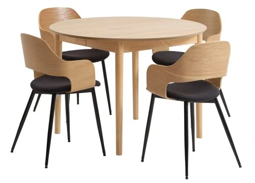 MARSTRAND Ø110 Table Chêne + 4 HVIDOVRE Chaises Chêne/noir 3 MARSTRAND Ø110 Table Chêne + 4 HVIDOVRE Chaises Chêne/noir