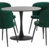 RINGSTED Ø100 Table Noir + 4 RISSKOV Chaises Vert Foncé