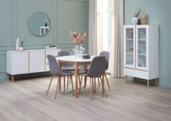 Table MARSTRAND Ø110/110x200 Blanc/naturel -Meubles Reduction Magasin 188051