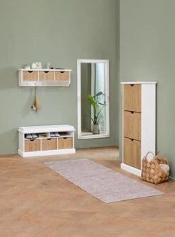 Meuble à Chaussures OLDEKROG 3 Compartiments Blanc/chêne -Meubles Reduction Magasin 198731