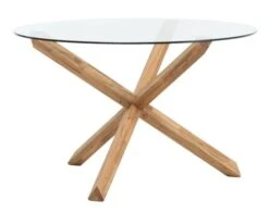 Royal Oak Table AGERBY Ø119 Verre/chêne -Meubles Reduction Magasin 204963