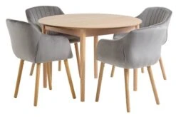 MARSTRAND Ø110 Table Chêne + 4 ADSLEV Chaises Velours Gris