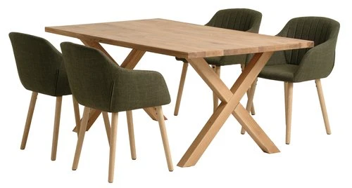 GRIBSKOV L180 Table Chêne + 4 ADSLEV Chaises Olive 3 GRIBSKOV L180 Table Chêne + 4 ADSLEV Chaises Olive
