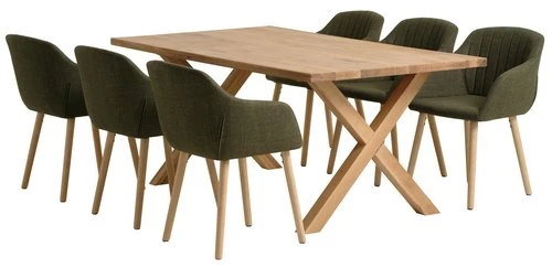 GRIBSKOV L180 Table Chêne + 4 ADSLEV Chaises Olive 4 GRIBSKOV L180 Table Chêne + 4 ADSLEV Chaises Olive – Image 2