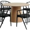 KLIPLEV Ø120 Table Chêne + 4 ARNBORG Chaises Noir -Meubles Reduction Magasin 213952