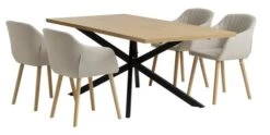 NORTOFT L200 Table Chêne + 4 ADSLEV Chaises Tissu Beige