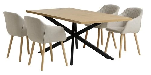 NORTOFT L200 Table Chêne + 4 ADSLEV Chaises Tissu Beige 3 NORTOFT L200 Table Chêne + 4 ADSLEV Chaises Tissu Beige