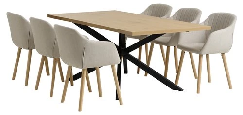 NORTOFT L200 Table Chêne + 4 ADSLEV Chaises Tissu Beige 5 NORTOFT L200 Table Chêne + 4 ADSLEV Chaises Tissu Beige – Image 3
