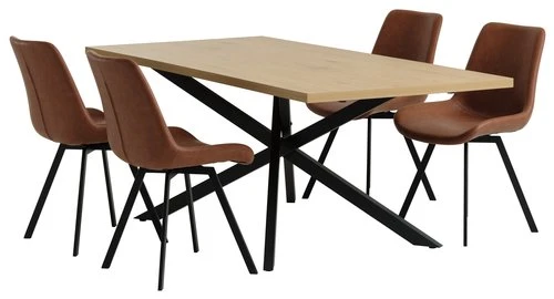 NORTOFT L200 Table Chêne + 4 HYGUM Chaises Cognac 3 NORTOFT L200 Table Chêne + 4 HYGUM Chaises Cognac