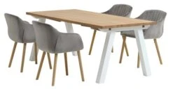 SKAGEN L200 Table Blanc/ch. + 4 ADSLEV Chaises Velours Gris