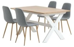 VISLINGE L150 Table Naturel + 4 JONSTRUP Chaises Bleu Clair