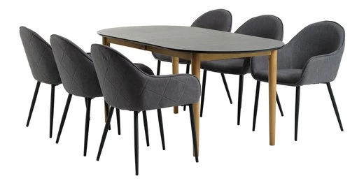 EGENS L190/270 Table Noir + 4 SABRO Chaises Gris/noir 4 EGENS L190/270 Table Noir + 4 SABRO Chaises Gris/noir – Image 2