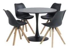 RINGSTED Ø100 Table Noir + 4 BLOKHUS Chaises Noir