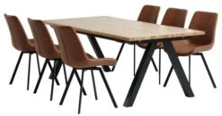 SANDBY L210 Table Chêne Naturel + 4 HYGUM Chaises Cognac -Meubles Reduction Magasin 214227