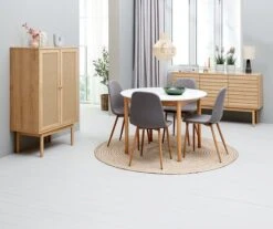 Table MARSTRAND Ø110/110x200 Blanc/naturel -Meubles Reduction Magasin 214640