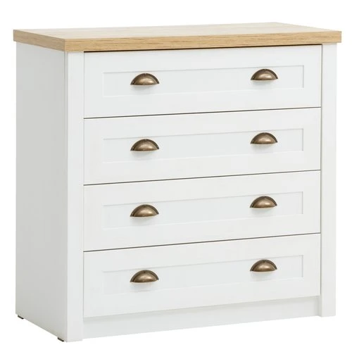 Commode 4 Tiroirs MARKSKEL Blanc/coloris Chêne