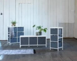 Commode 3 Boîtes ODBY Blanc/gris -Meubles Reduction Magasin 87475